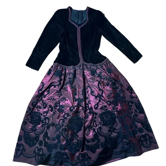 Vintage 80s Scott McClintock Velvet Taffeta Holiday Dress Whimsigoth Baroque SM